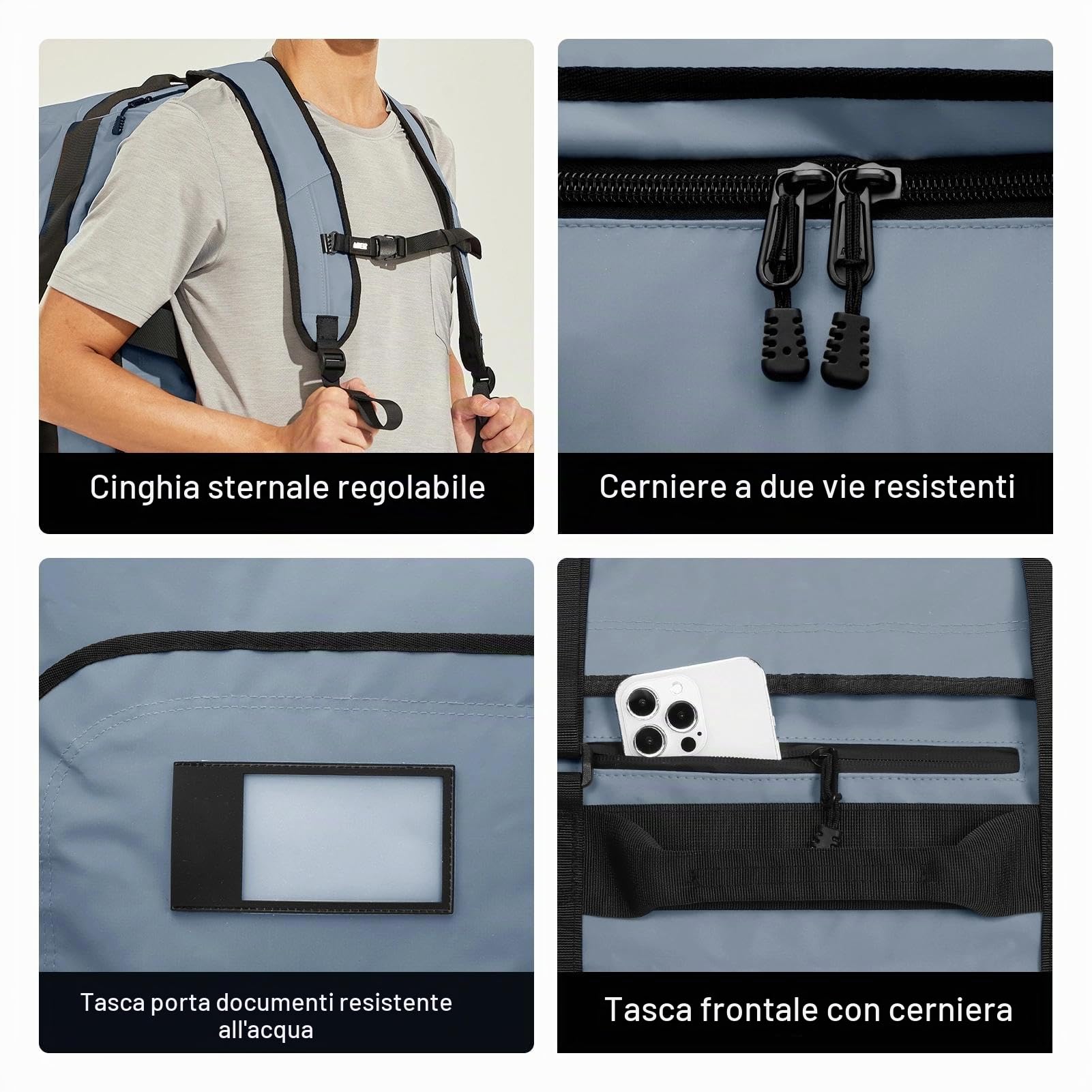 MIER Borsa sportiva impermeabile, resistente e convertibile, con cinghie e scomparto per scarpe, per palestra e sport, viaggi, 90 L, grigio