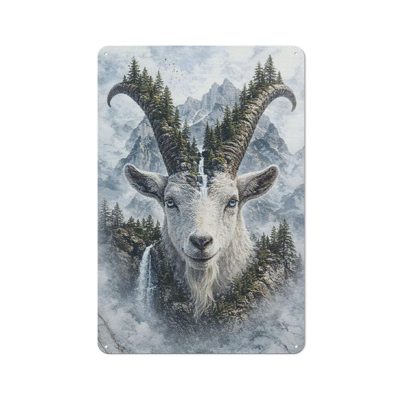 Junmoney Style-10 Goat The Mountain’s Eternal Protector Warehouse Style Metal Wall Decor 30X20cm, Metal Wall Sign For Workspace, Cafe, Hallway Or Garage