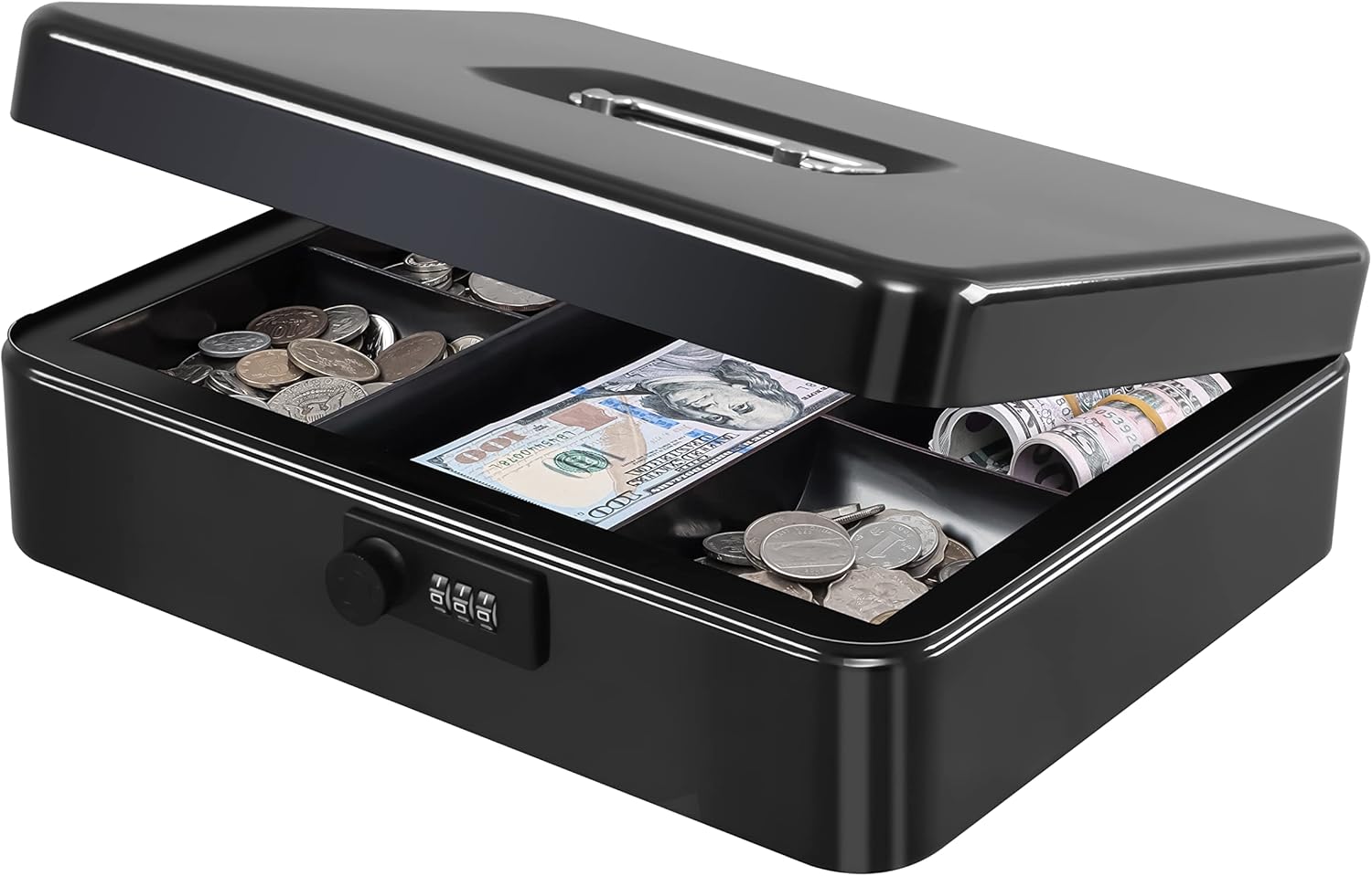 KYODOLED Metal Cash Box with Combination Lock Money Box for Cash Safe