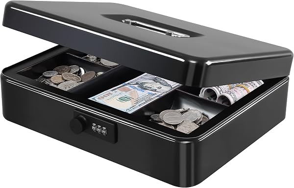 KYODOLED Metal Cash Box with Combination Lock Money Box for Cash Safe Metal…