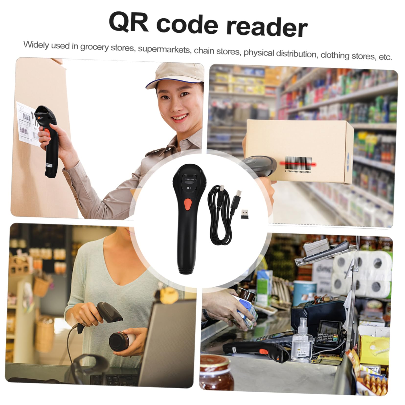 Lecteur de Codes-Barres Noir Abs sans Fil Récepteur USB