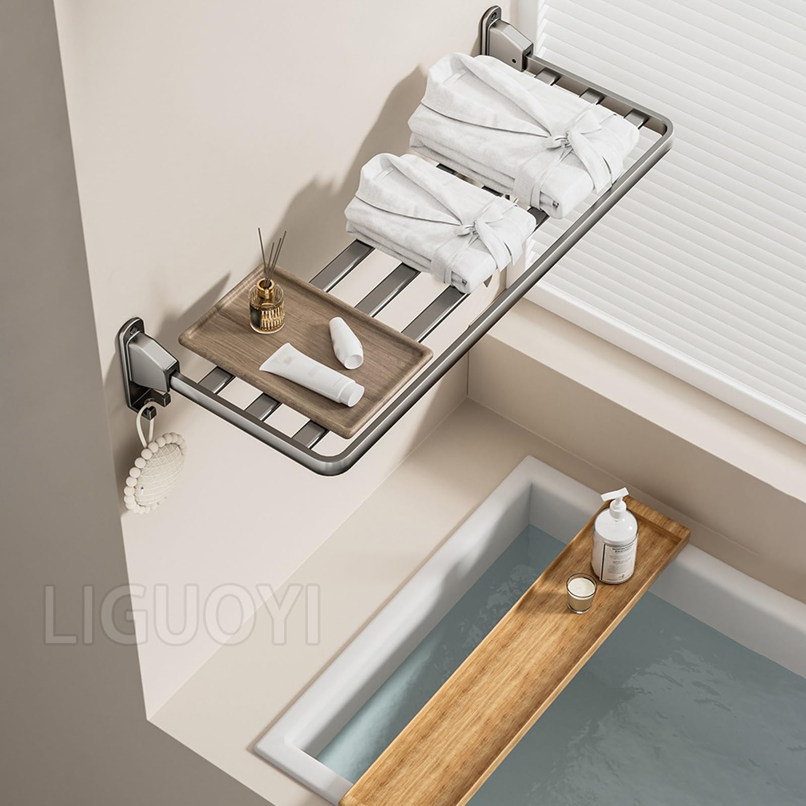 LIGUOYI 10pEtendoir À Linge Pliable Porte-serviettes Étendoir Séchoir À Linge Balcon 60cm 70cm 80cm 90cm Étagères De Salle De Bain, Peu Encombrant Étendoir À Linge Mural Pour Buanderie Baignoire(70cm)