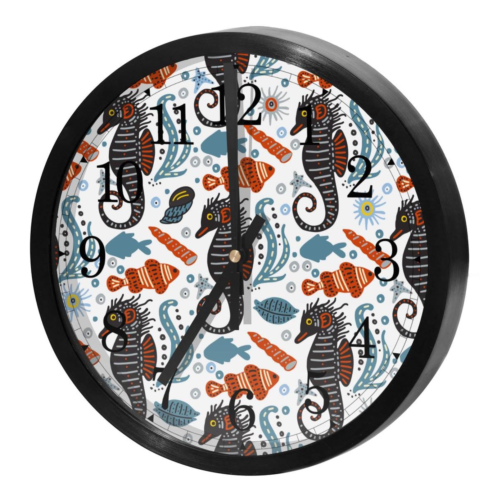 Horloge murale à quartz silencieuse au design soigné d'étoiles de mer et conques