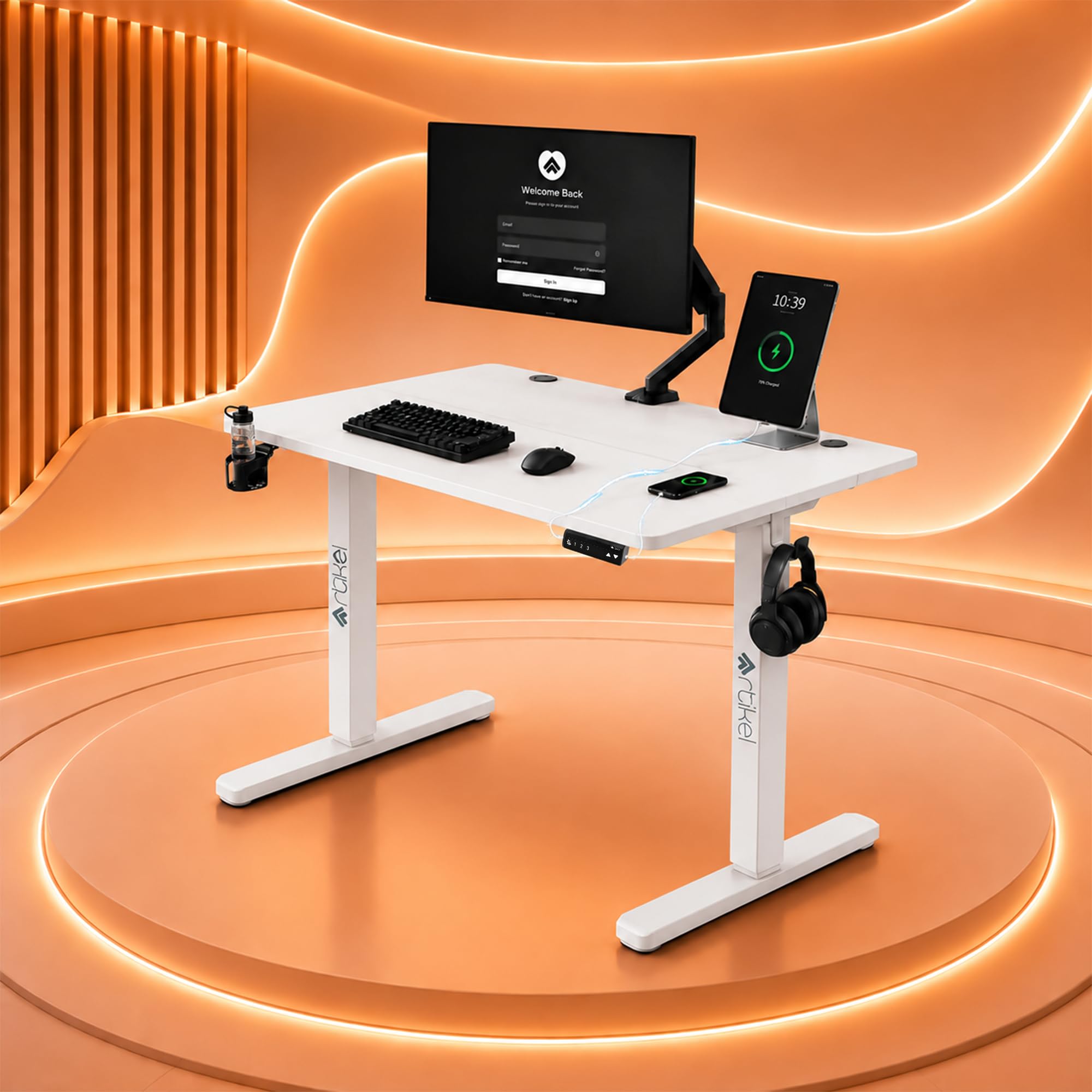 ARTIKEL Artidesk Eco-Neo Height Adjustable Table for Office Work 120x60cm | Electric Standing Desk | Ergonomic Sit Stand Workstation | USB-A & Type-C Charging | 3 Memory Presets | 80kg Load Capacity