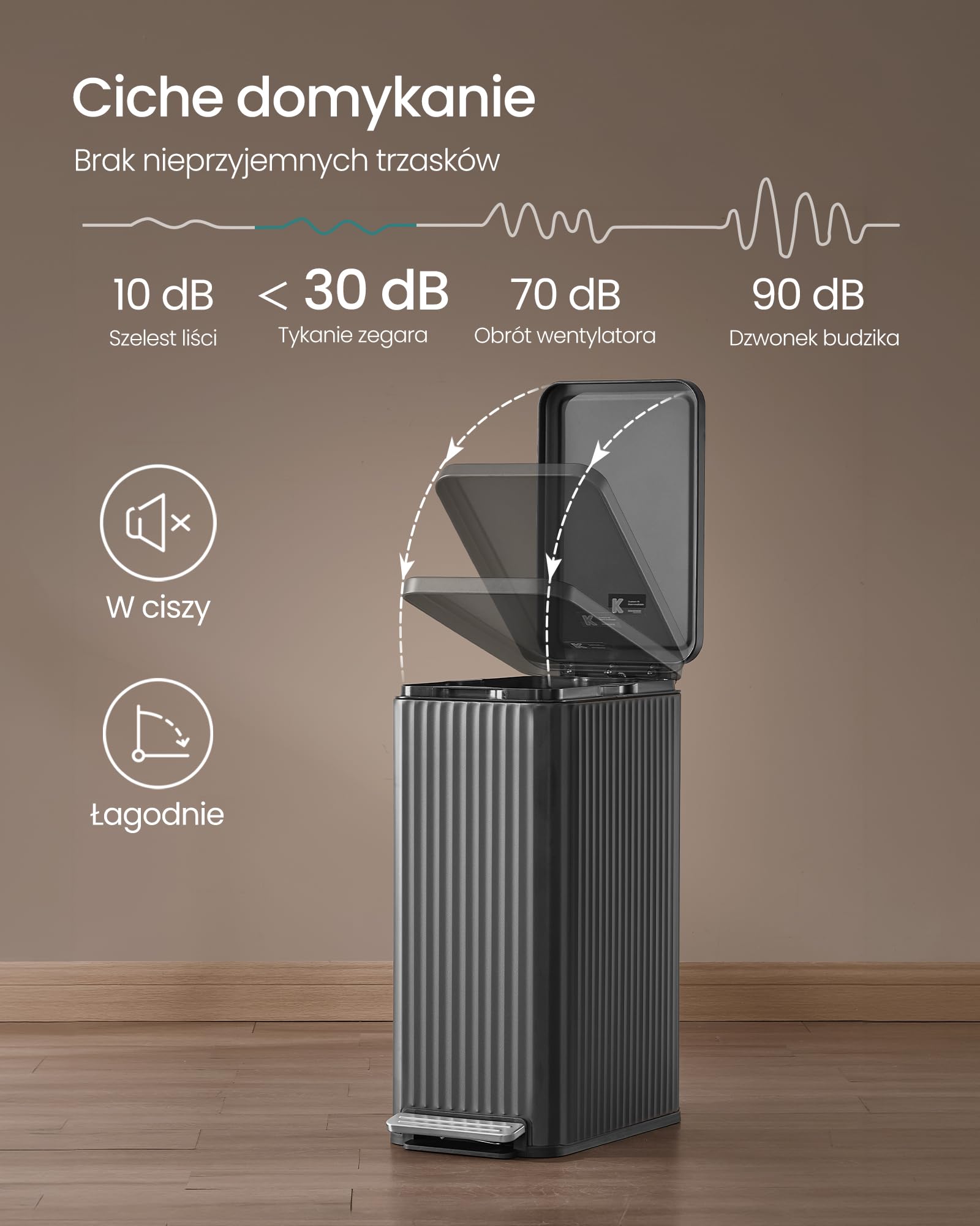 SONGMICS Kosz na śmieci do kuchni, 50 l, z pedałem i pokrywą, system cichego domykania, wyjmowany wkład, stalowy, w zestawie 15 worków na śmieci, kolor: atramentowa czerń (LTB350BZ02)