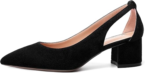 Miniatura 2 de MOVINSTEPS Vestido de bloque para mujer, sin cordones, de gamuza gruesa, puntiaguda, recortado, para oficina, tacón bajo, grueso, zapatos de tacón