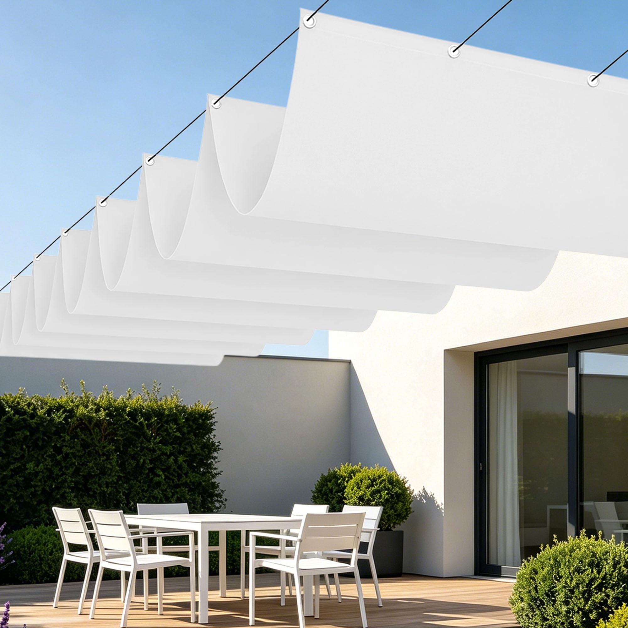 Toile de pergola en vague haut de gamme 150 x 360 cm avec fixations durables