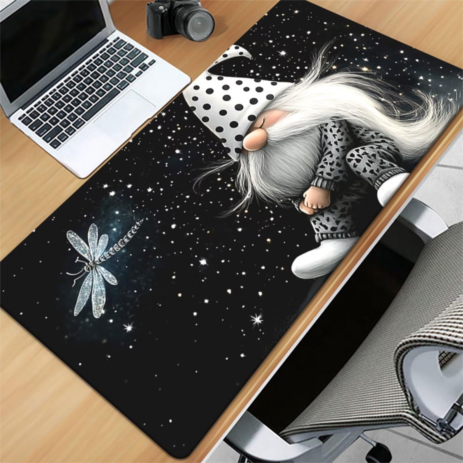 Grand Tapis de Souris de Jeu 1000x500x2 mm Mouse Pad Gaming Nuit Étoilée Libellule Tapis de Bureau Antidérapant avec Bords Cousus pour Bureau, Études, Gamer