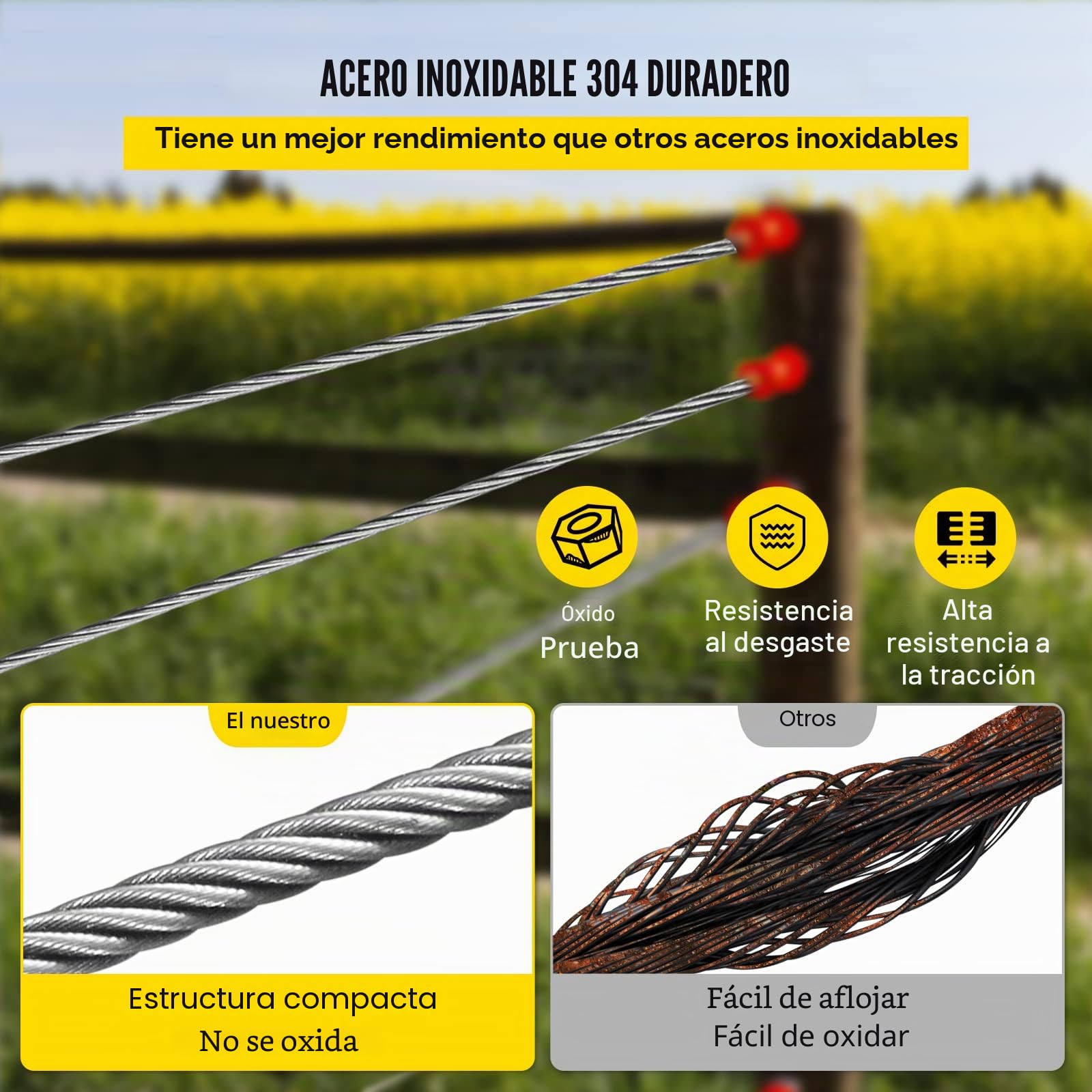VEVOR - Cable de alambre diámetro 3/16" 4,8 mm cable de acero inoxidable 304 longitud 250 pies 76 m 7x19 cable para bricolaje, barandilla, balaustrada, tendedero de ropa, rampa de escalera, valla de
