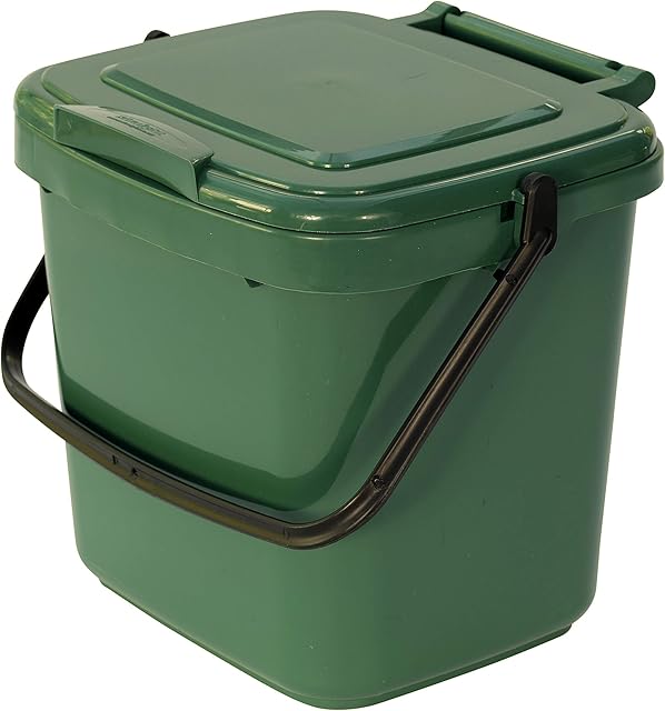 Green Kitchen Compost Caddy - for Food Waste Recycling (7 Litre) - 7L Plastic Composting Bin