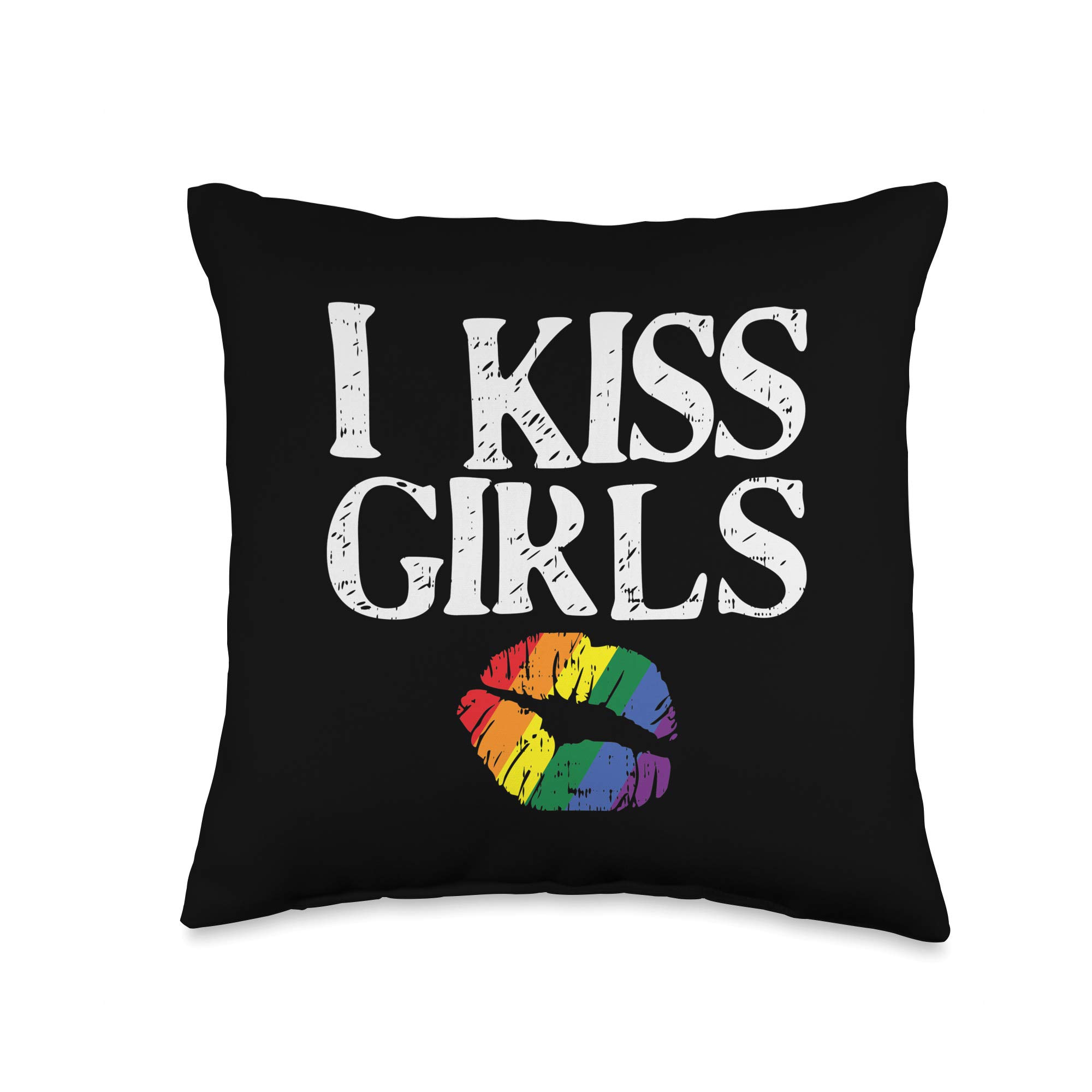 BoredKoalas LGBT Pillows Lesbian Gay Pride Gift I Kiss Girls Rainbow Lips Gay Lesbian Pride Flag LGB