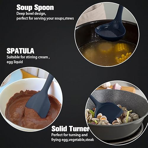 Miniatura 5 de ONATISMAGAIN - Juego de utensilios de cocina de silicona, 35 piezas, resistentes al calor, antiadherentes, con mango de madera, adecuados para