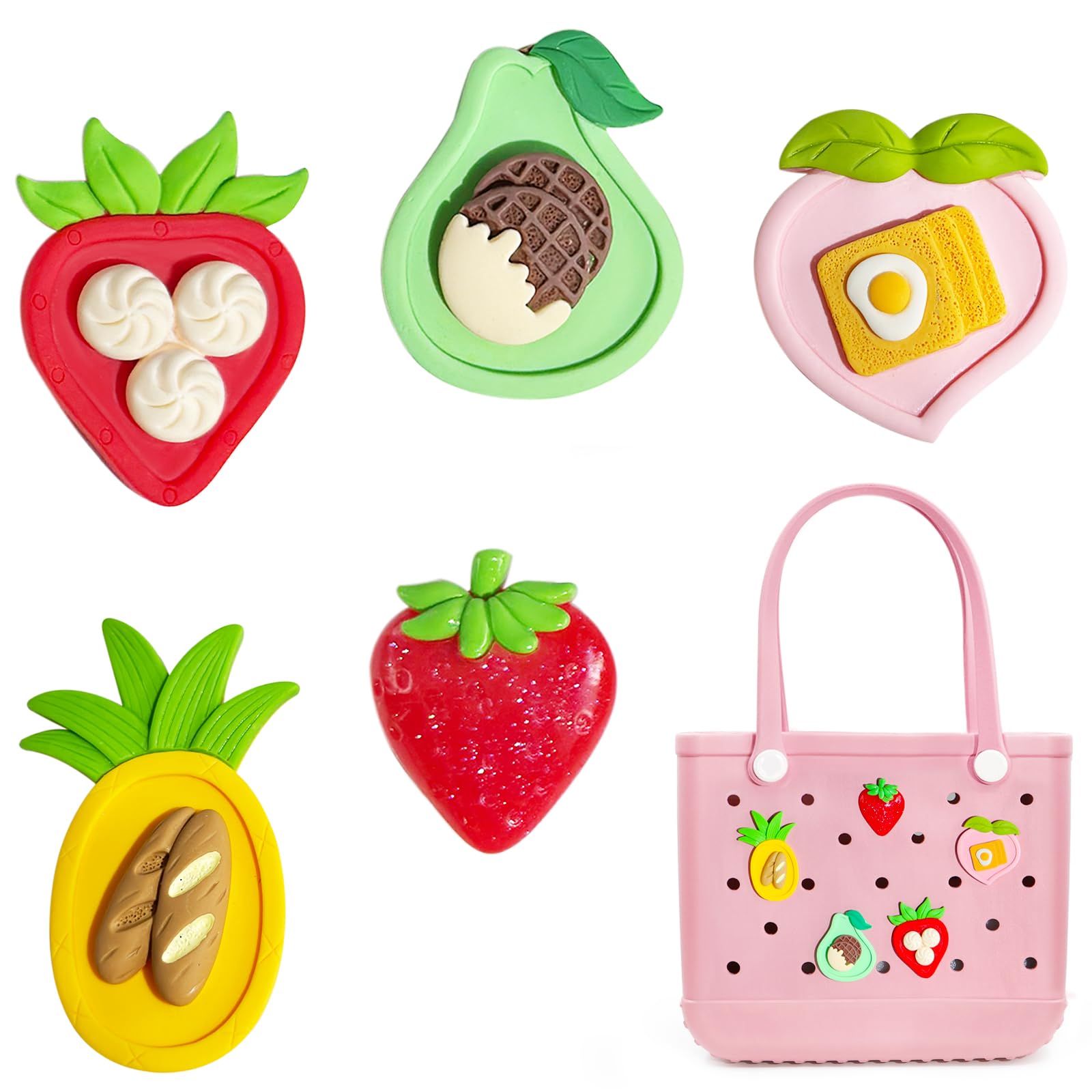QTKJCharms for Bogg Bag, Colorful Fruit Accessories, Compatible with Women Rubber Beach Bag Tote Handbag Decoration（5 Pcs）