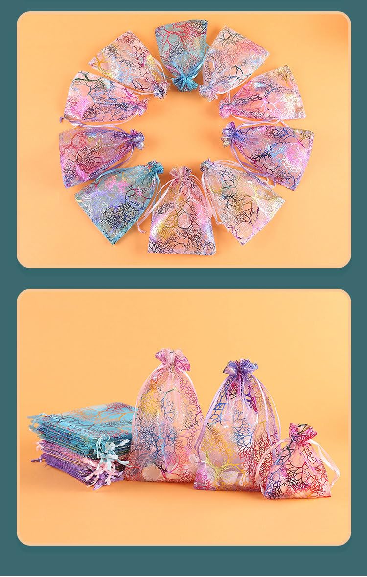 Bomboniera Sacchetto confetti in tessuto Corallo Organza 10 x h 12 cm Matrimonio Wedding set 10 pz