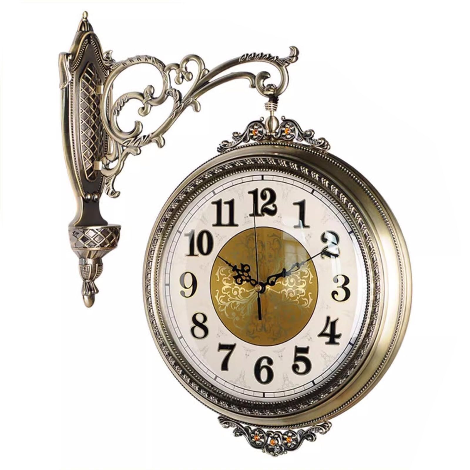 FJJRTWDG Silent Retro Double-Sided Wall Clock, 360 Degree Rotating Metal Wall Clock for Kitchen Living Room Decoration