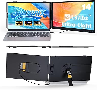 Laptop Screen Extender, Ultra-lightweight 14" FHD 1080P IPS Dual Screen, Laptop Monitor Extender with USB-C/HDMI Port, Plug and Play Portable Monitor for 13-17" Laptops Wins/Mac/Android//Switch/PS5