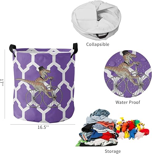 Miniatura 5 de Purple Dino-saur Large Laundry Basket, Collapsible Bag with Easy Carry Handles, Modern Geometric Morocco Lattice Waterproof Foldable Freestanding