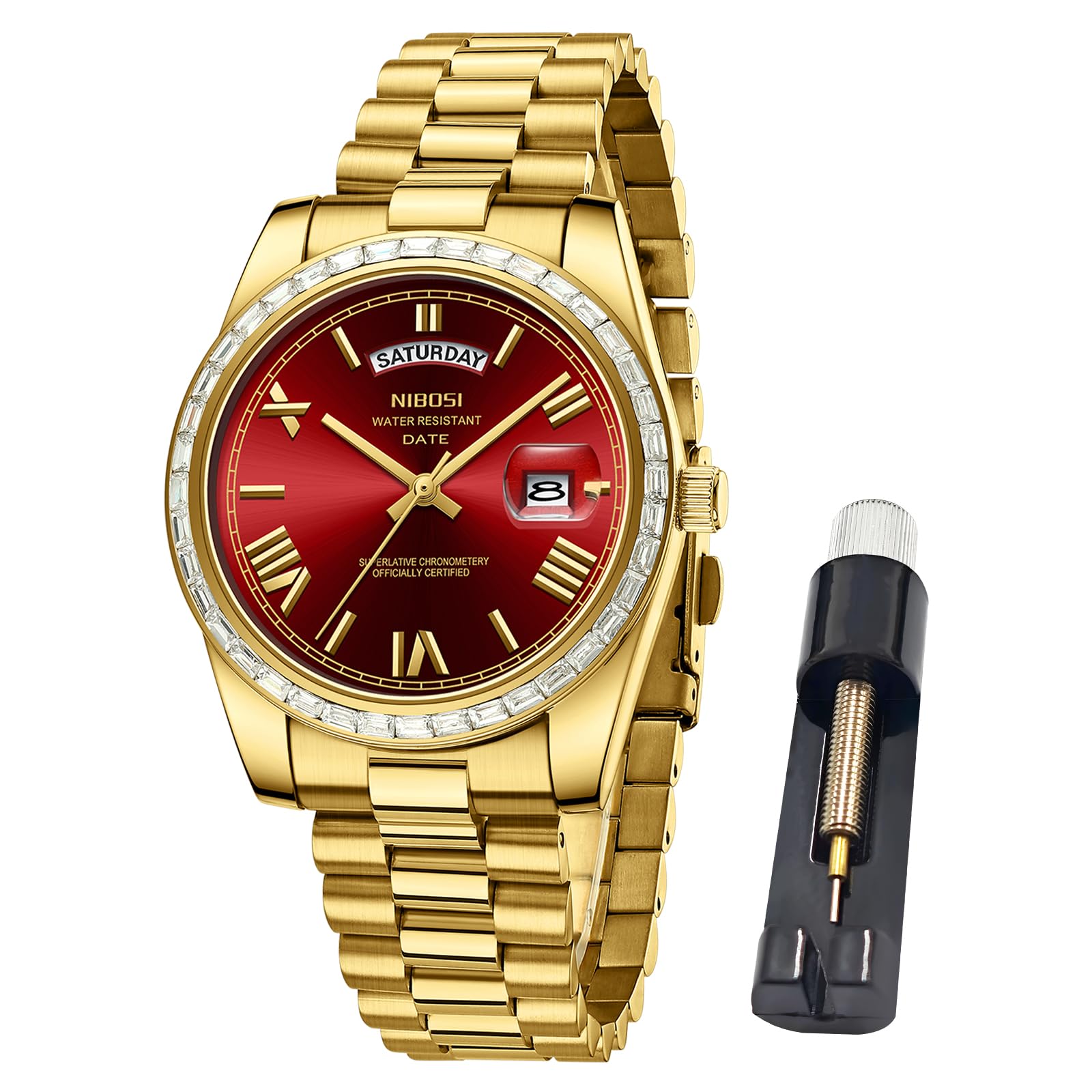 NIBOSI Men's Analog Quartz Watch, Rose Gold Stainless Steel, Day Date