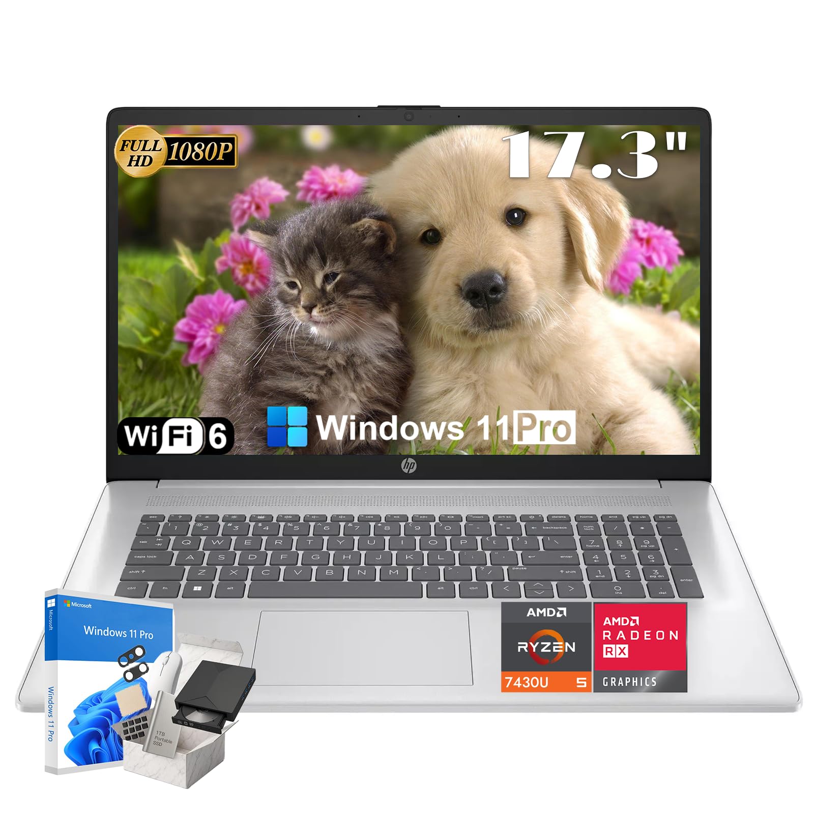 HP 17 2025 Laptop Computer for Business Student w Accessories 16GB RAM 1TB SSD 17 3 FHD Anti
