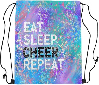 Castle Fairy Eat Sleep Cheer Repeat Drawstring Backpack Purple Blue Tie Dye Sackpack for Beach Swimming Pool Camouflage Colorful Graffiti Draw String Bags Waterproof Sports Gym