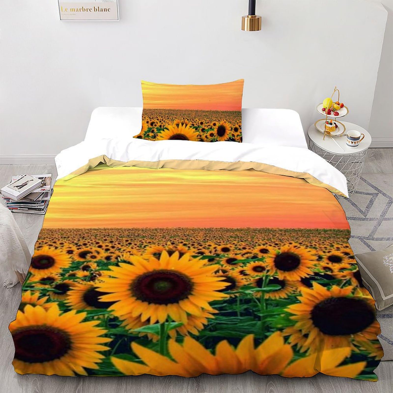 Housse de couette fleurs imprimé 3D microfibre haute densité 135x200