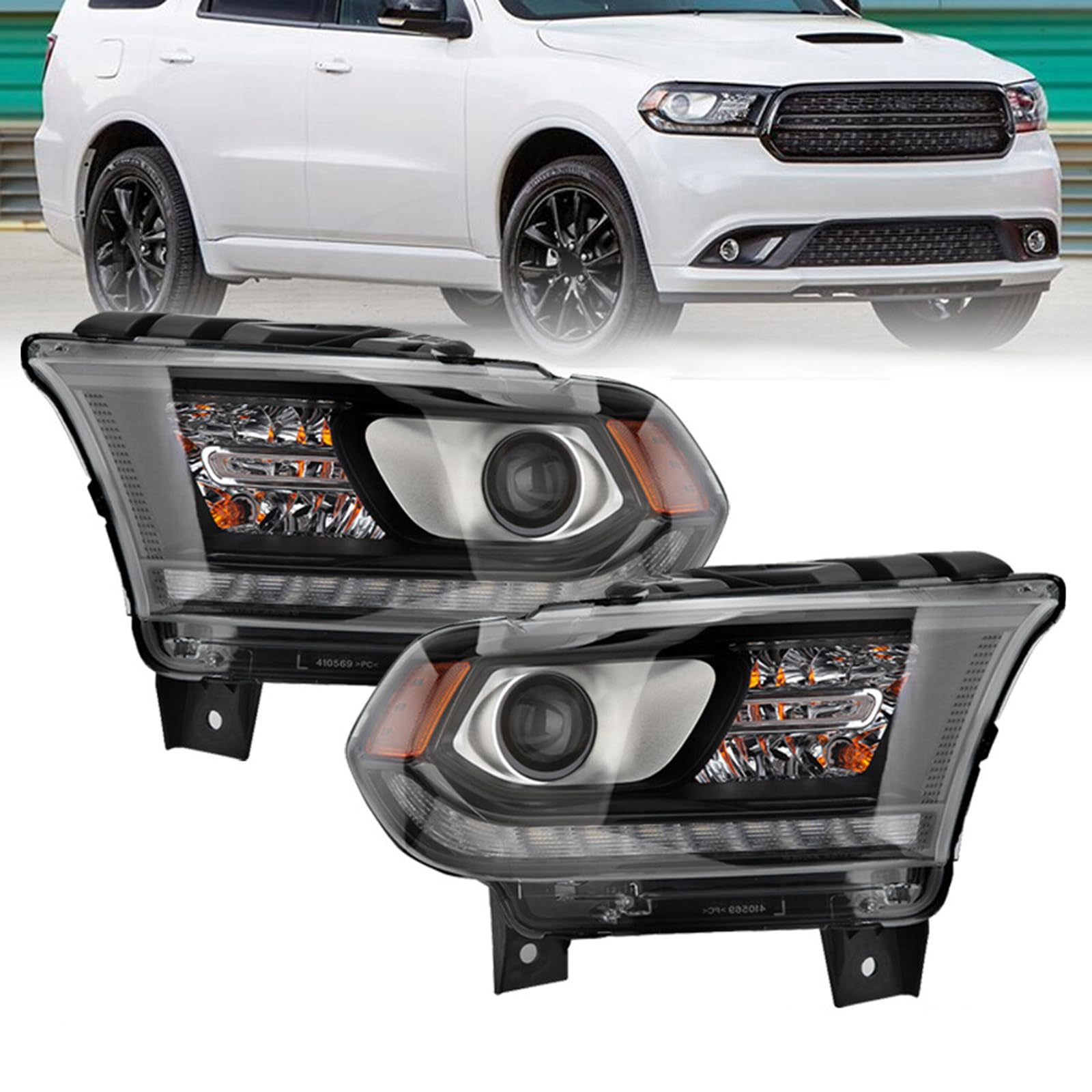 Pair Black Front HID Headlight Assembly Fits For Dodge Durango 2014-2021 Headlamp W/LED DRL Light Driver & Passenger Side