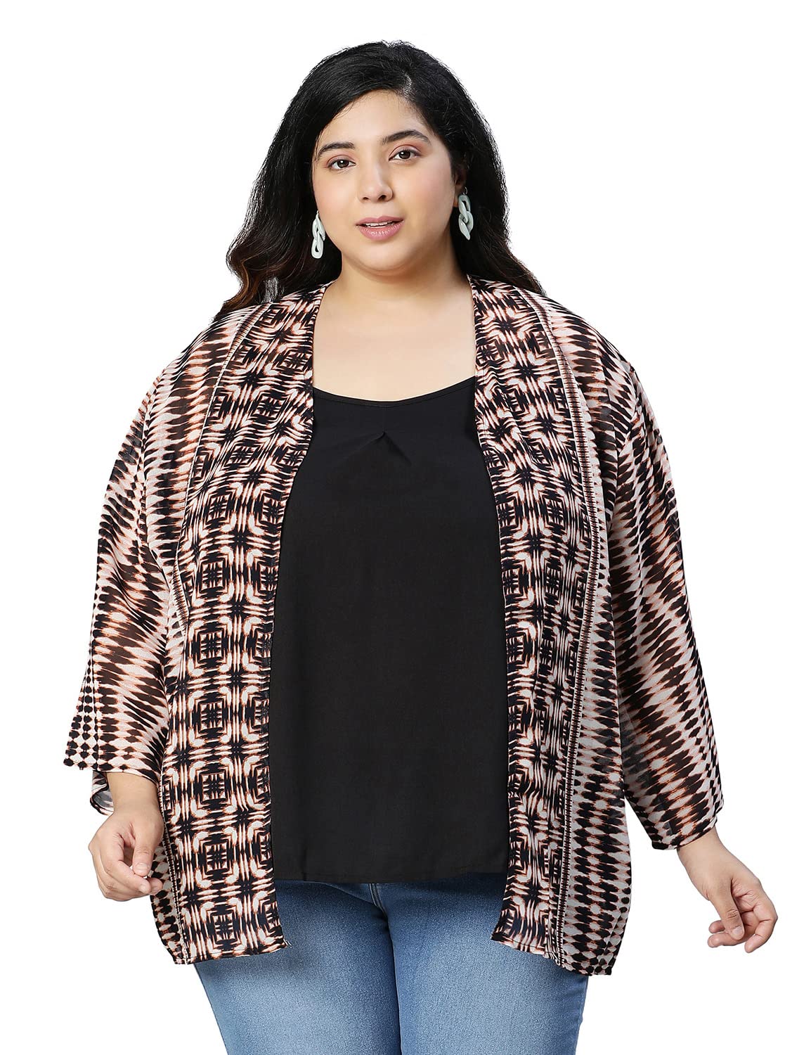 oxolloxo Plus Geoment Polyester Print Shrug-picture-16