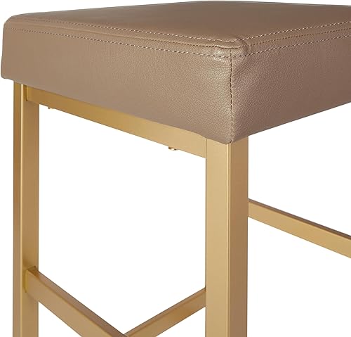 Miniatura 5 de OSP Home Furnishings Metro - Moderno taburete de bar sin espalda, altura de barra de 30.25 pulgadas, asiento de camello con patas doradas
