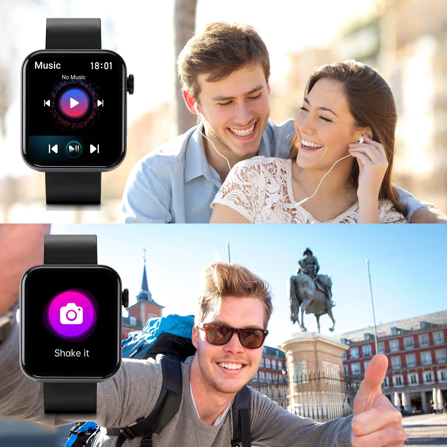 Life Watch Smart Heart Rate Blood Oxygen Body Temperature Sleep Monitor Fitness Steps Tracker Wireless Voice Call iOS & Android Compatibile IP67 Impermeabile 6 Modalità Sport Fitness & Flash Light-