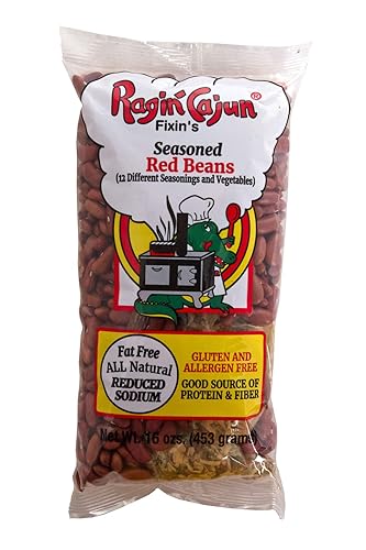 Ragin - Frijoles rojos sazonados cajún con verduras y condimentos, 0.28 onzas de proteína, sin gluten, 16 onzas (paquete de 12)