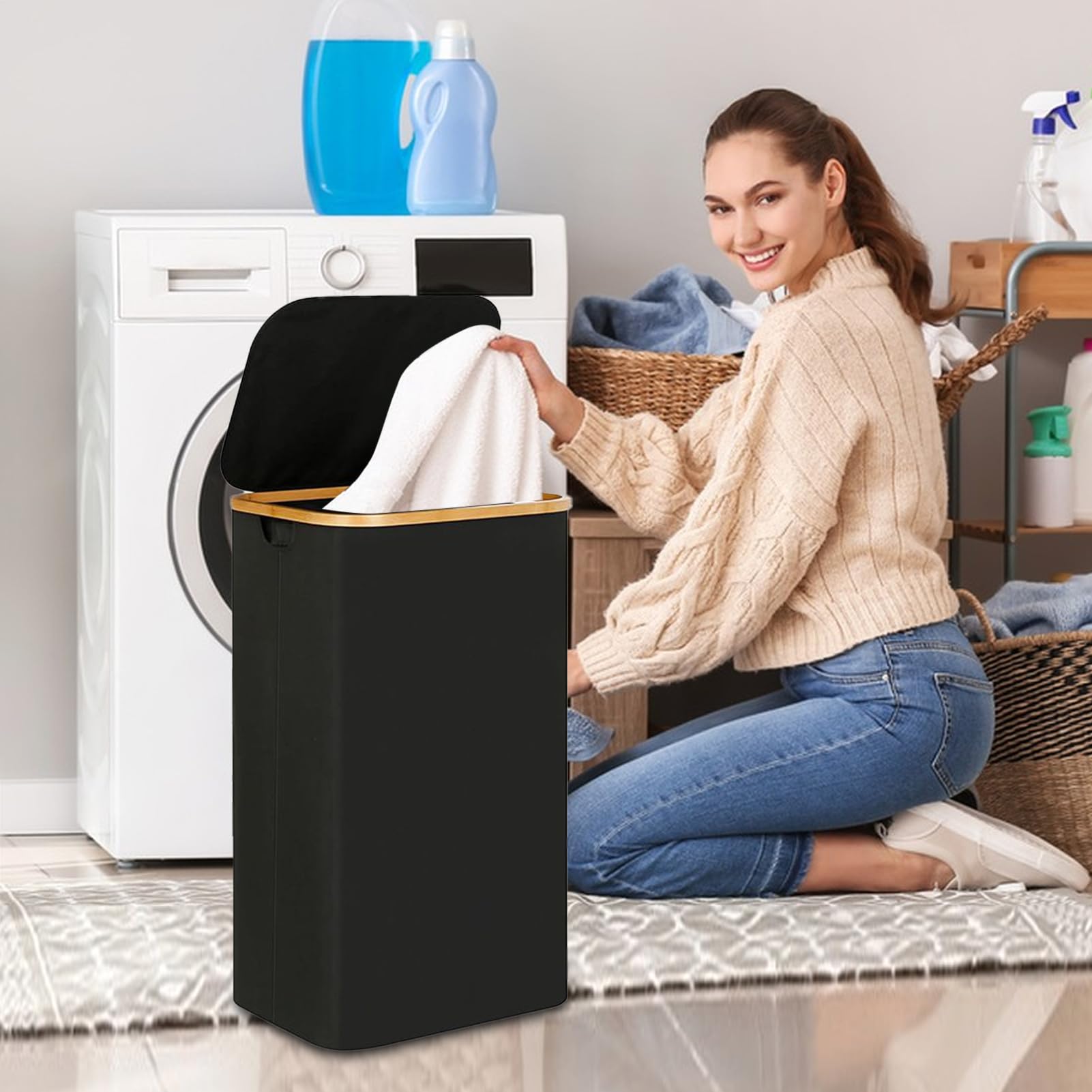 Cestino Portabucato per la Biancheria Cesto per il Bucato con | Grande Cesto per la Lavanderia Capiente per Bagno, Dormitorio, Camera dei Bambini, Angolo, Appartamento, Stanza