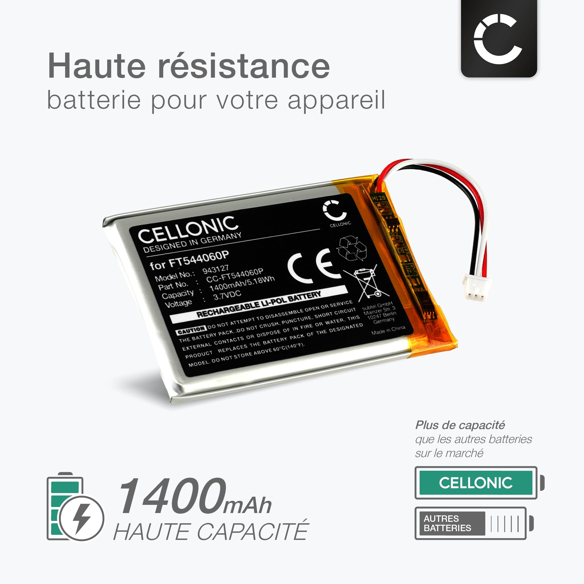 CELLONIC 1x Batterie pour Babyphone Compatible avec Babymoov Yoo-Moov, Yoo-Travel, Yoo-Feel, FT544060P - (1400mAh, 3.7V)
