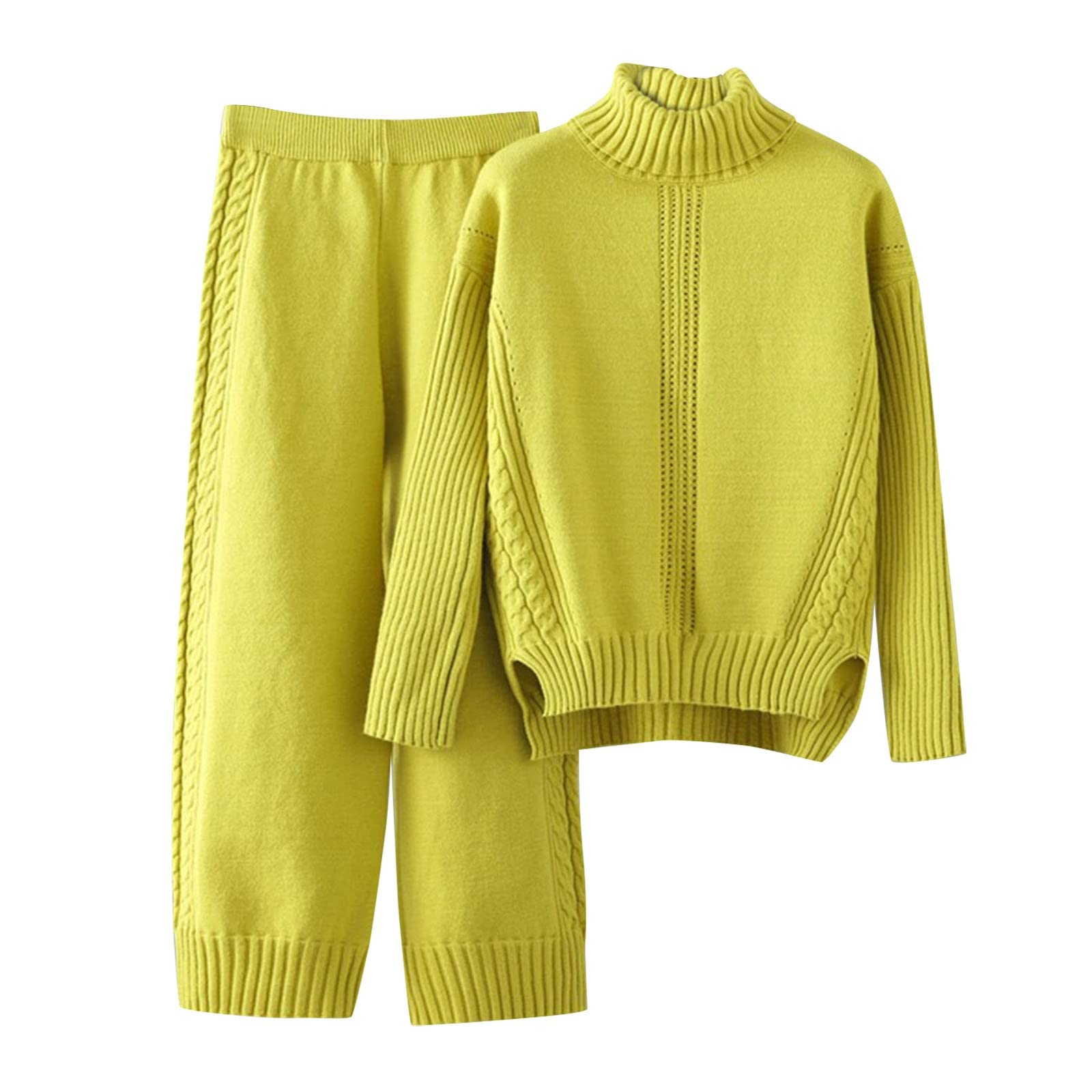 Jogginganzug Damen Hosenanzug Dunkelblau Damen lose beiläufige Hose mit weitem Bein gestrickt Stehkragen Pullover Zweiteiliger Anzug Outfit