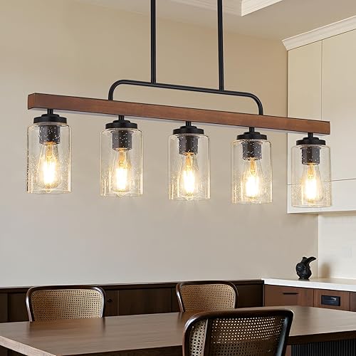 Miniatura 13 de Lámpara de comedor de granja, iluminación de isla de cocina de madera de 4 luces, candelabros industriales para comedor sobre mesa, lámpara colgante