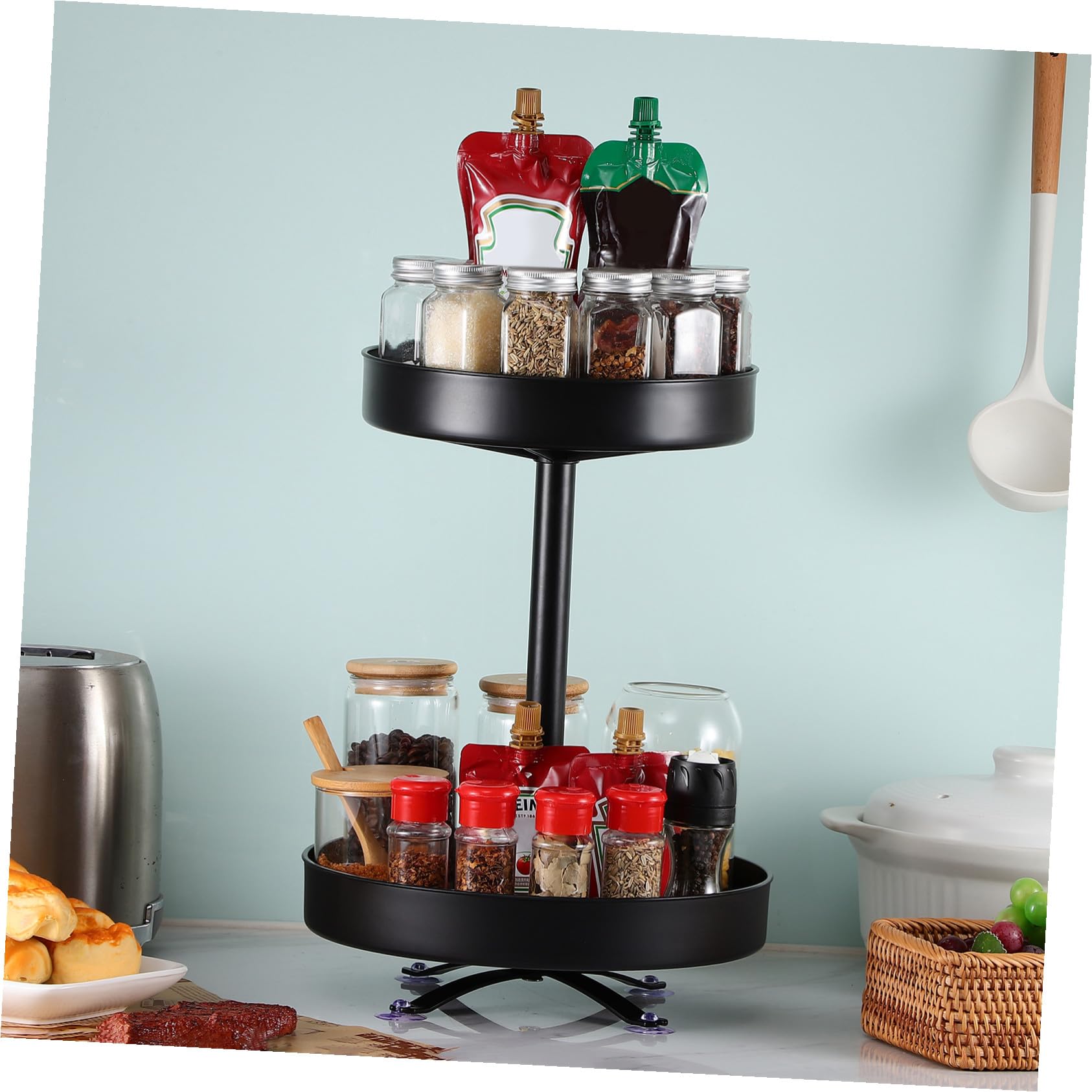 Drehbares Gewürzregal Drehbarer Gewürzständer Robustes Condiment Rack für Küchenarbeitsplatte Vielseitiger Organizer für Gewürzflaschen Zuhause Restaurant Bar