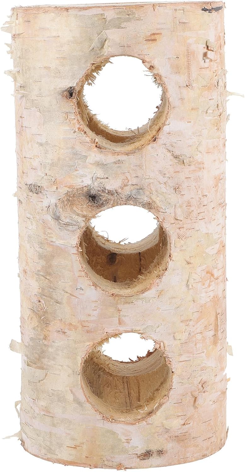 HEMOTON Birch Wood Small Animal Tunnel Hideout 20cm with 3 Holes 4cm Inner Diameter Chewable Tree Trunk Hideaway for Hamsters and Gerbils