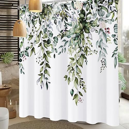 Miniatura 3 de Cortina de ducha verde para baño, juego de cortinas de ducha de hojas verdes en acuarela, cortina de ducha impermeable para plantas, cortinas de