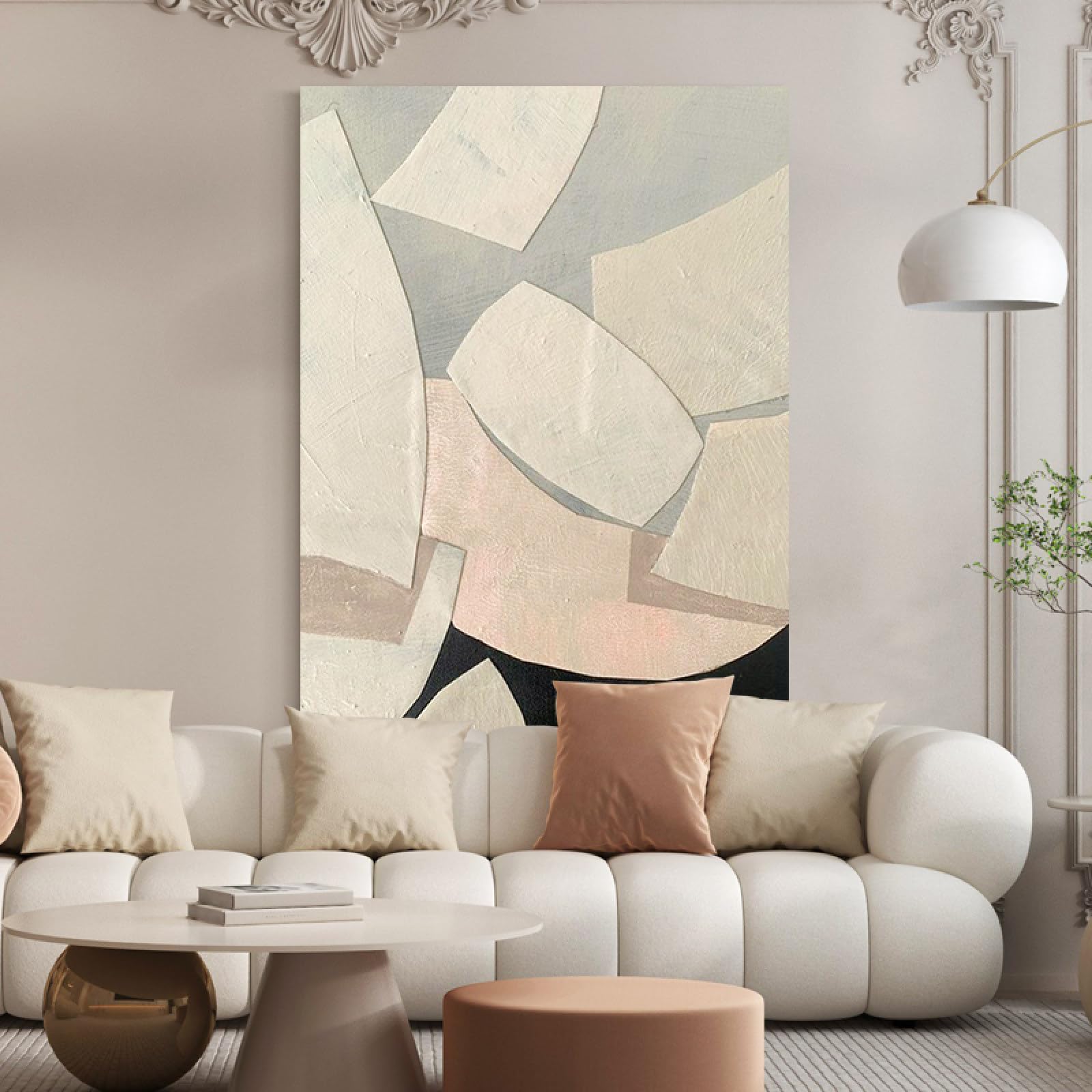 Peinture à l'huile sur toile abstraite style crème grand format pour salon sans cadre