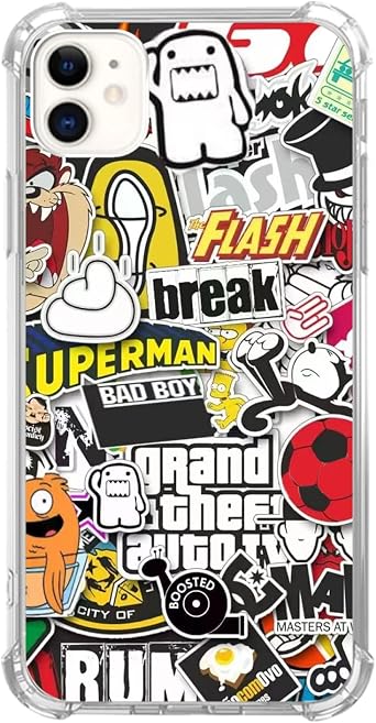 Fashion Pop-Art Collage Case for iPhone 11, Colorful Cool Stickers Case Compatible with iPhone 11 for Boys Girls and Women, Unique Trendy TPU Bumper Phone Cover Case for iPhone 11