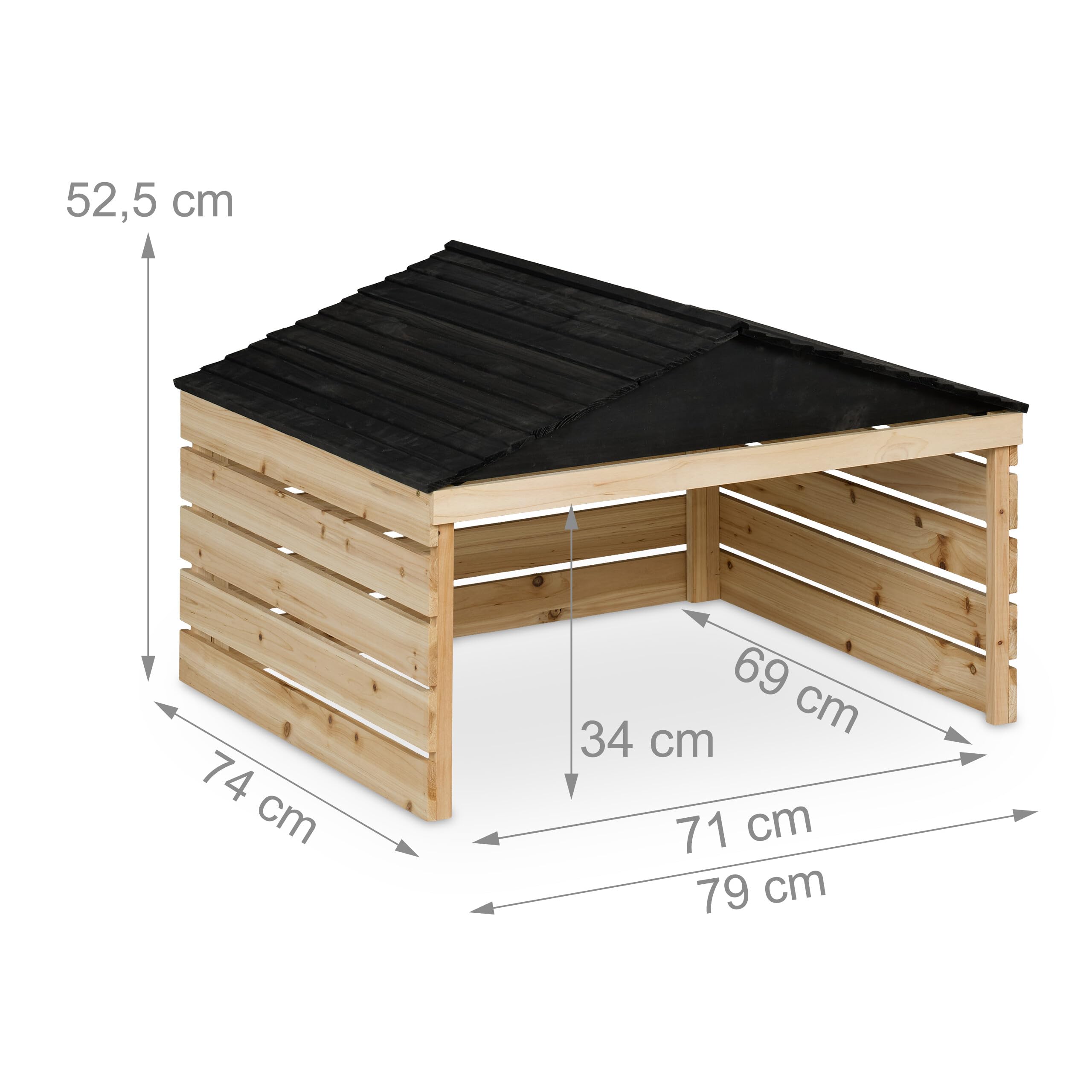 Relaxdays Garage per Tagliaerba Universale, Casetta per Robot Taglia Erba, 52,5x79x74 cm, Tettoia Legno, Naturale Nero