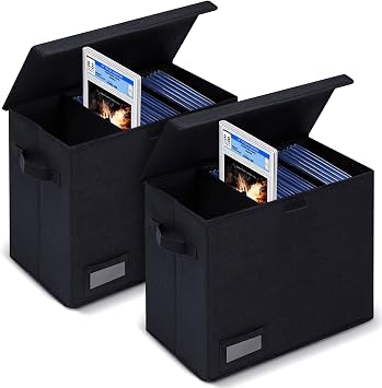 2 Pack Graded Comic Book Storage Box 15.5 x 9.5 x 13.5 Inch Collapsible Holds 56 Comic Book Organizer with Lid Labe 3 Removable Box Partitions, Black