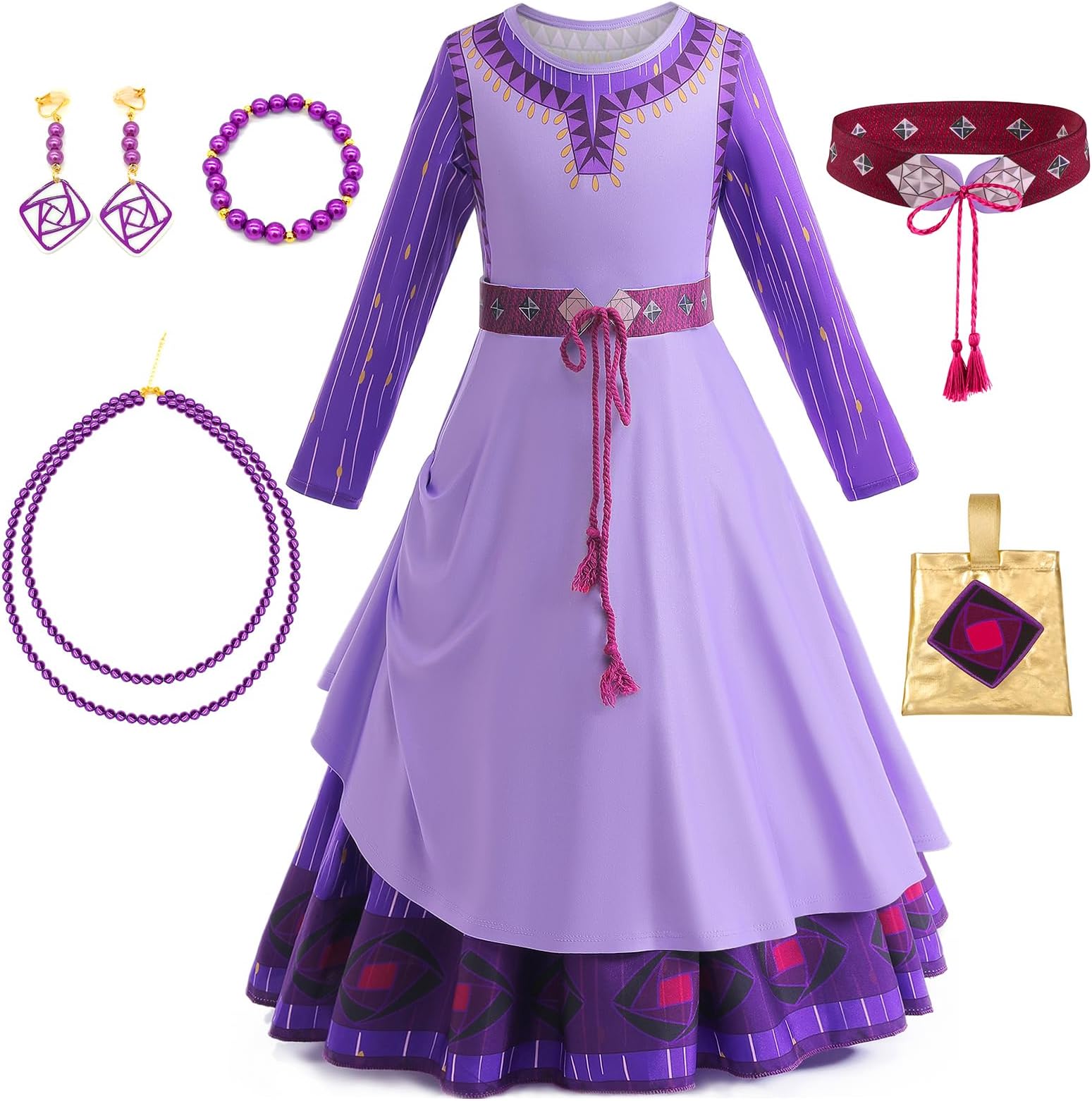 WYBPurple Costume Dress, 4-12 Years Kid's Dress with Accessories Dress Up Set