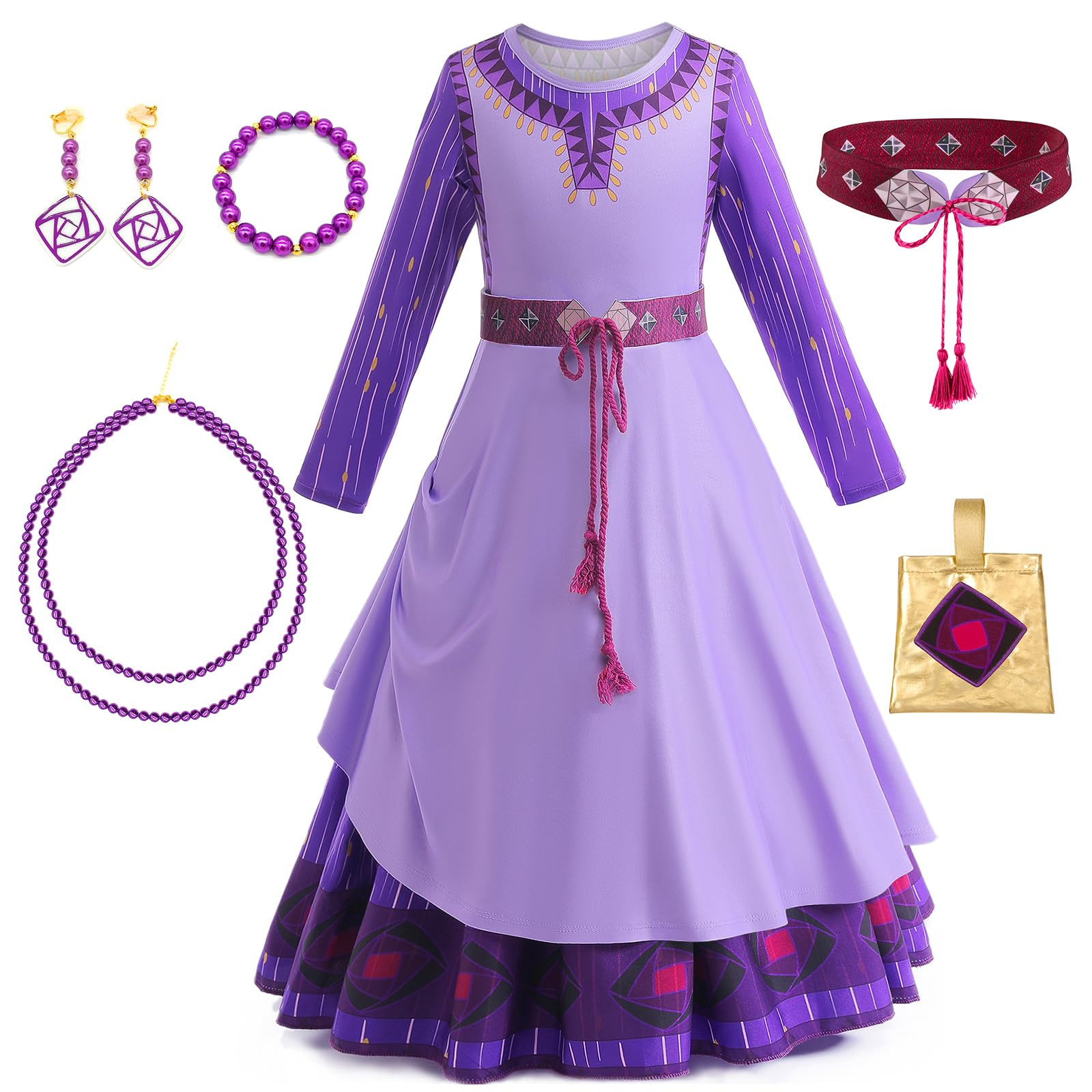 WYBPurple Costume Dress, 4-12 Years Kid's Dress with Accessories Dress Up Set