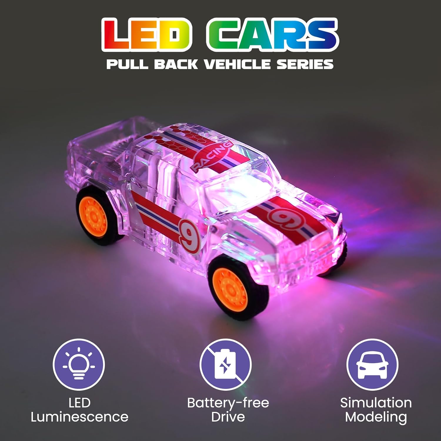 ZOHANINDL LED Light Up Pickup Truck Toys,Pull Back Cars Toy(2 Pack),Included,Suitable for Toddlers 3 4 5 6 7 8 Year Old Kids for Boys and Girls Birthday Easter Party Gift