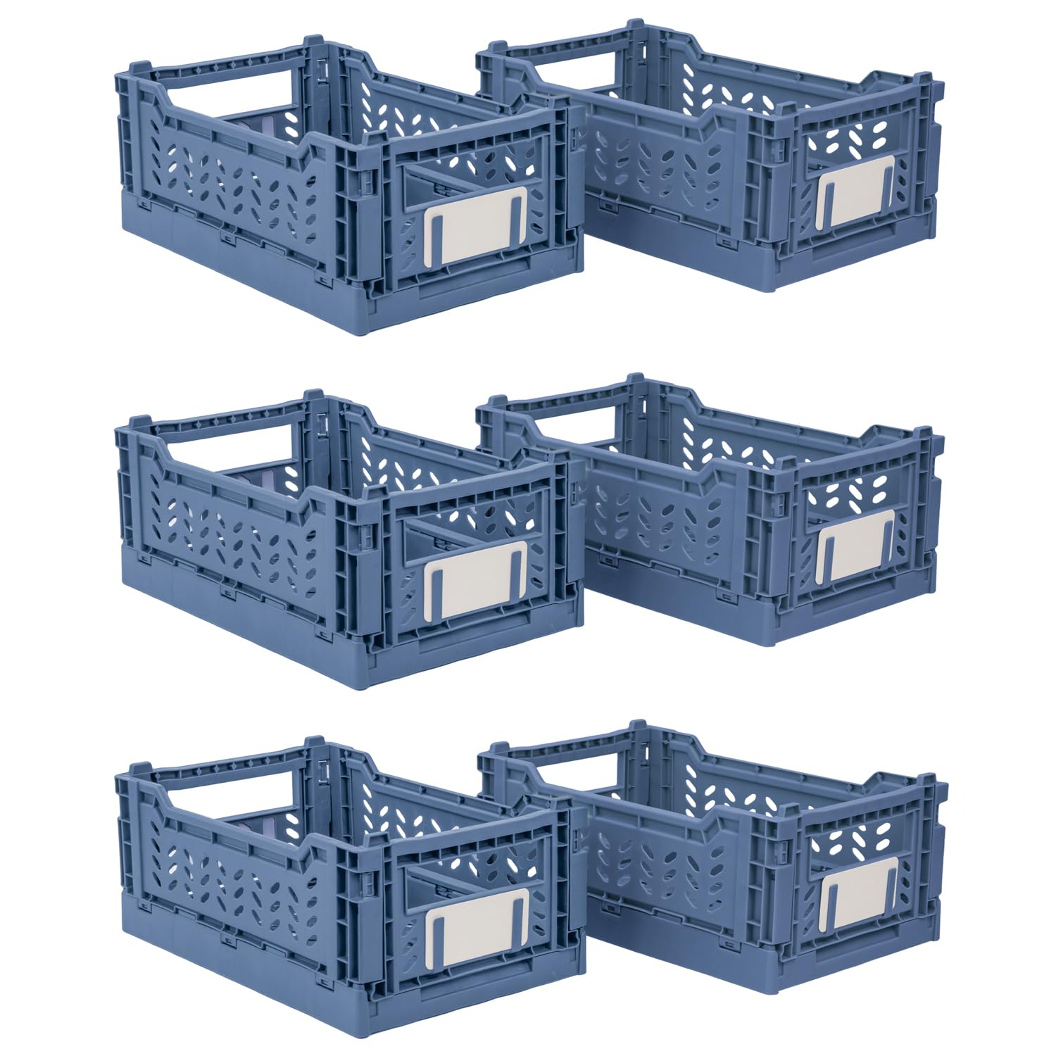 JVL Stackit Set of 6 Plastic Foldable Storage Crates – Small 4L Capacity – Collapsible Stackable Storage Box, Blue