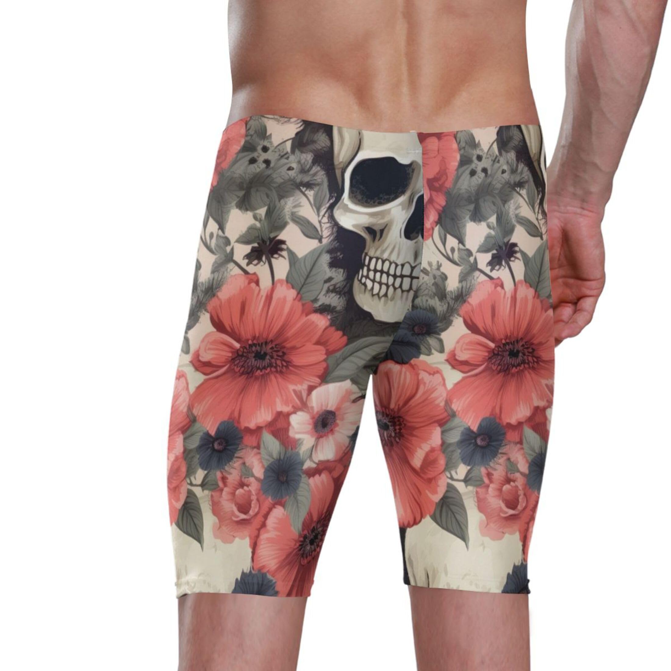 Sugar Skull Skeleton Gothic Flowers Swim Jammers for Men Athletic Durable S B0400632