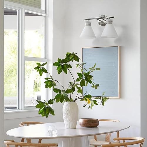 Miniatura 5 de WOSHITU Lámparas de tocador de baño, accesorios de iluminación de baño de níquel cepillado sobre el espejo, 2 luces con pantalla de vidrio