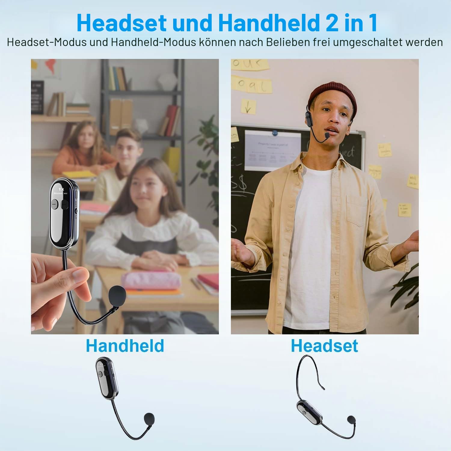 UHF Wireless Mikrofon Headset, 2.4G Kabelloses Mikrofon Funkmikrofon Head Mounted mit 165Fuß, Wiederaufladbares Drahtloses Mikrofon Kopfbügelmikrofon für Lautsprecher, Reiseleiter, Fitness Tanzlehrer