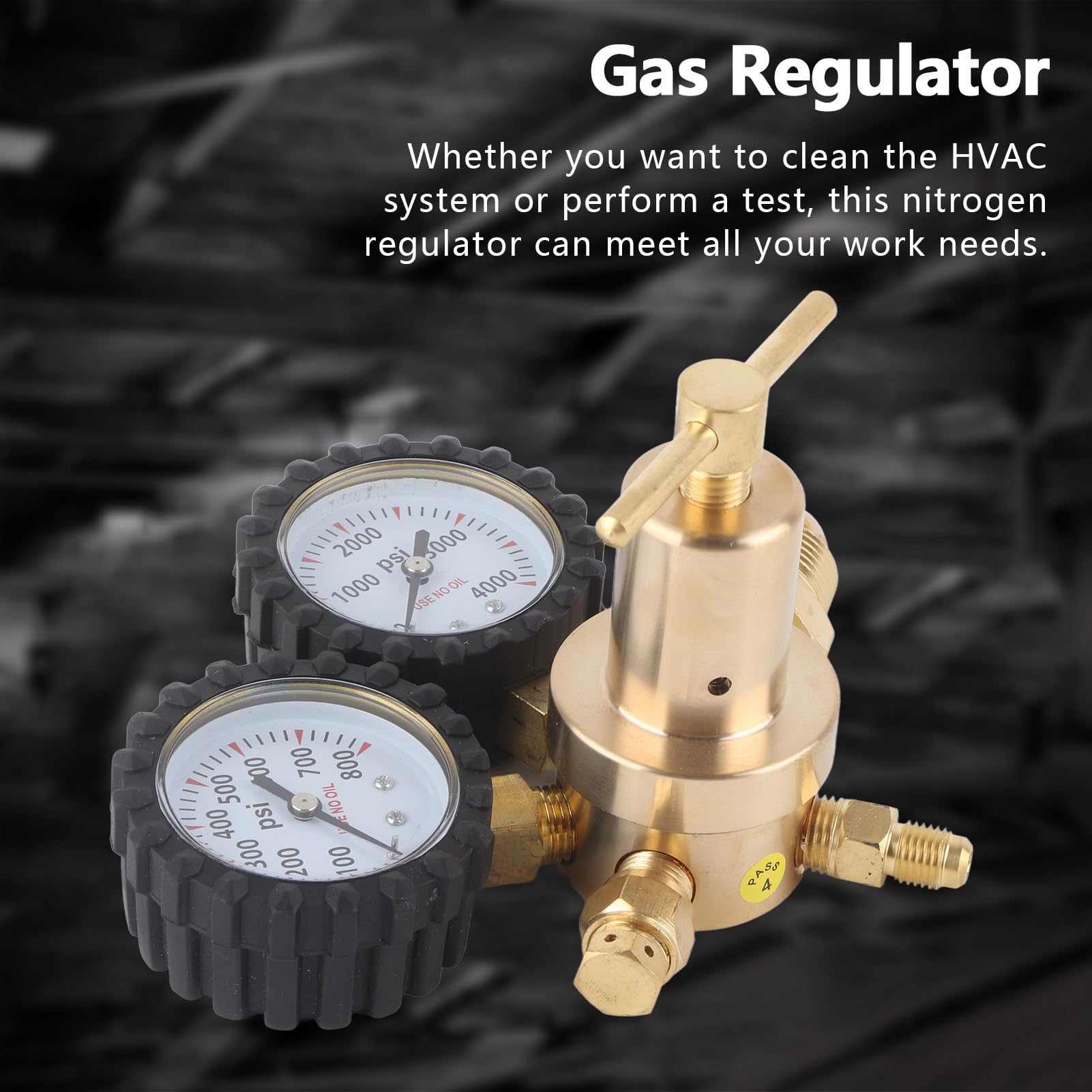 Cocoarm Regulador de Nitrógeno Regulador de Gas de Doble Calibre de Latón de 0 a 800 PSI con en T Medidores de Fácil Lectura para Limpieza del HVAC Pruebas de Presión y Control de Cilindros (Estados