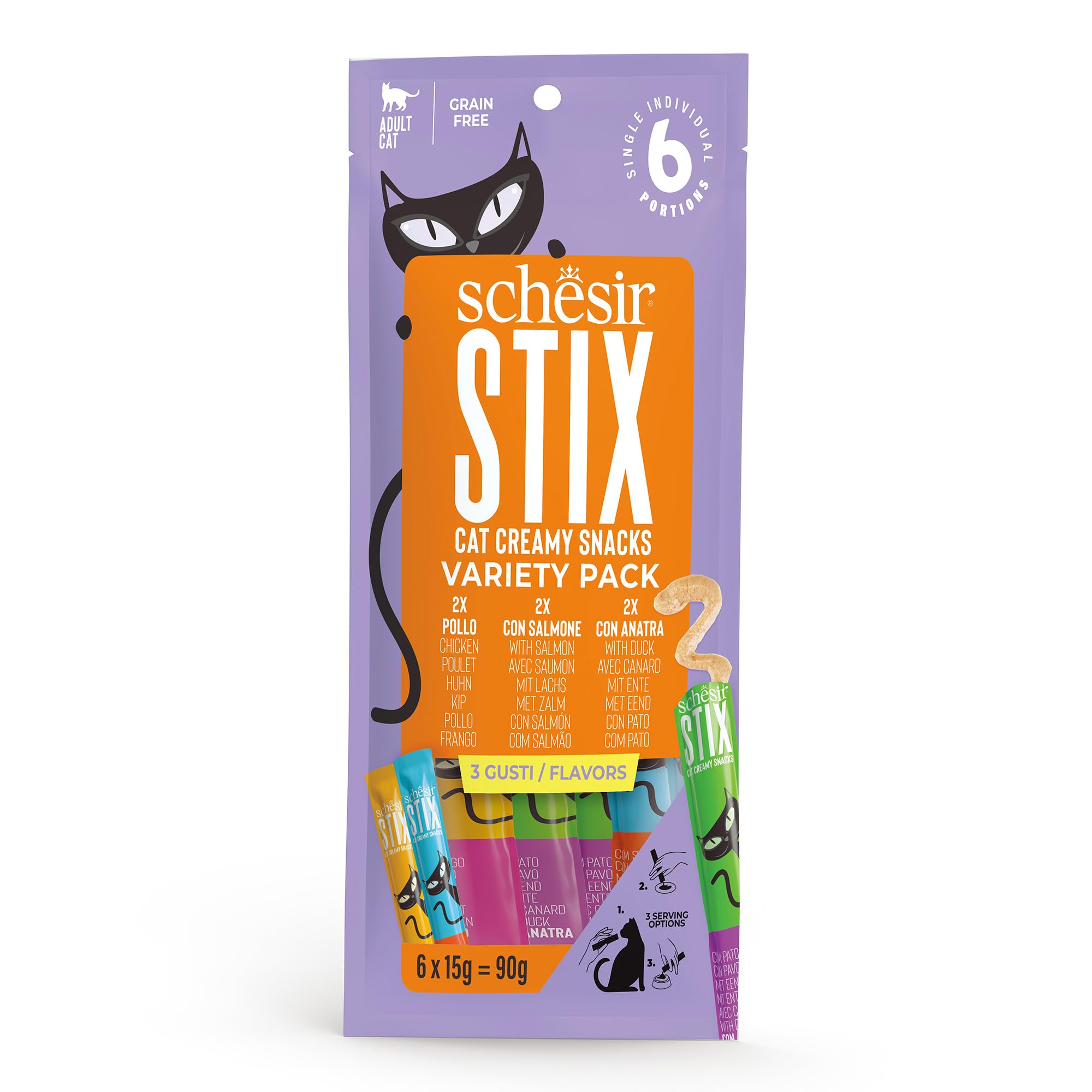 Schesir Stix, Variety Pack, cremige und ergänzende Snacks für Katzen (12 Packungen mit je 6 Snacks)